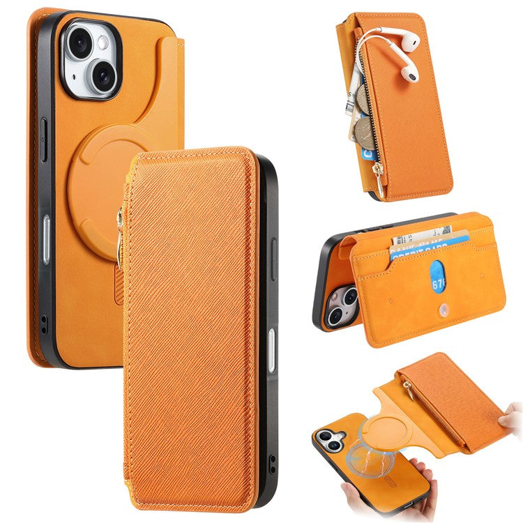 CASENEO For iPhone 16 Plus Case Cross Texture Leather Detachable Magnetic Phone Cover - Yellow