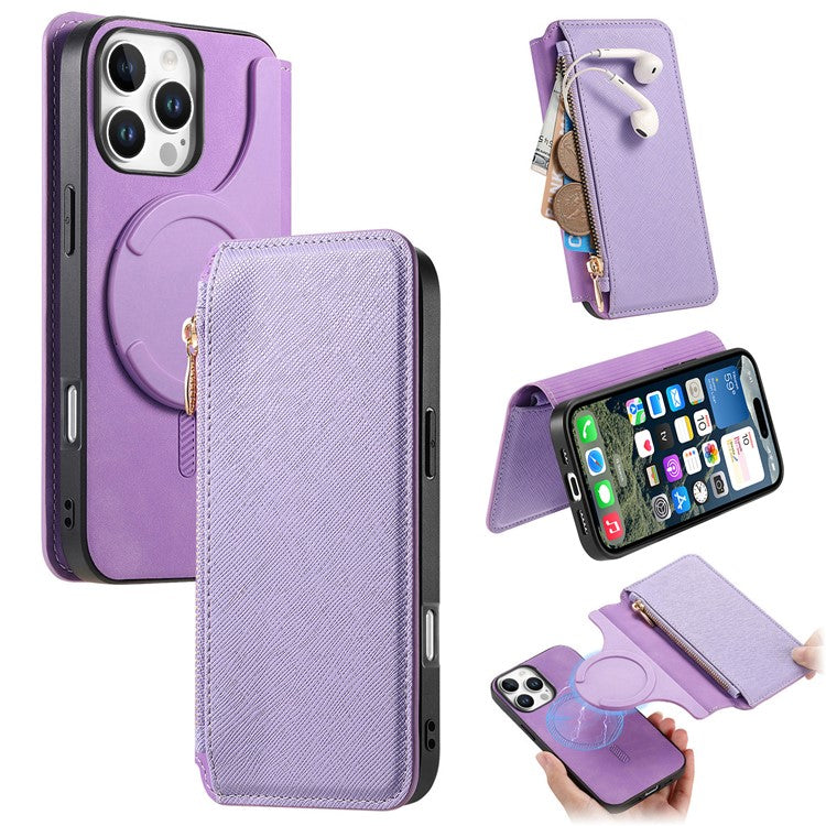 CASENEO For iPhone 16 Pro Case Cross Texture Leather Detachable Magnetic Phone Cover - Purple