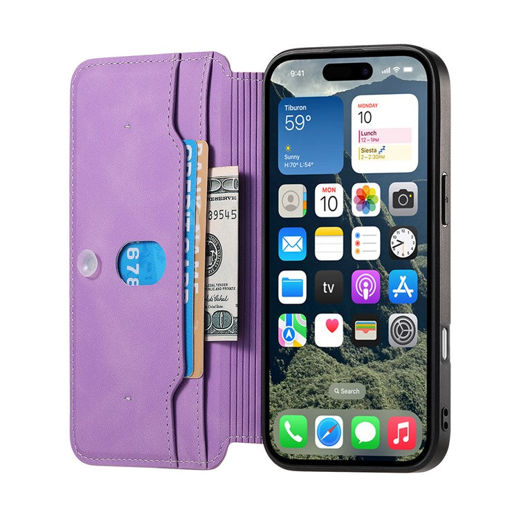 CASENEO For iPhone 16 Pro Case Cross Texture Leather Detachable Magnetic Phone Cover - Purple
