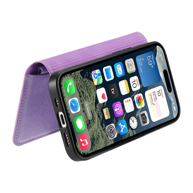 CASENEO For iPhone 16 Pro Case Cross Texture Leather Detachable Magnetic Phone Cover - Purple