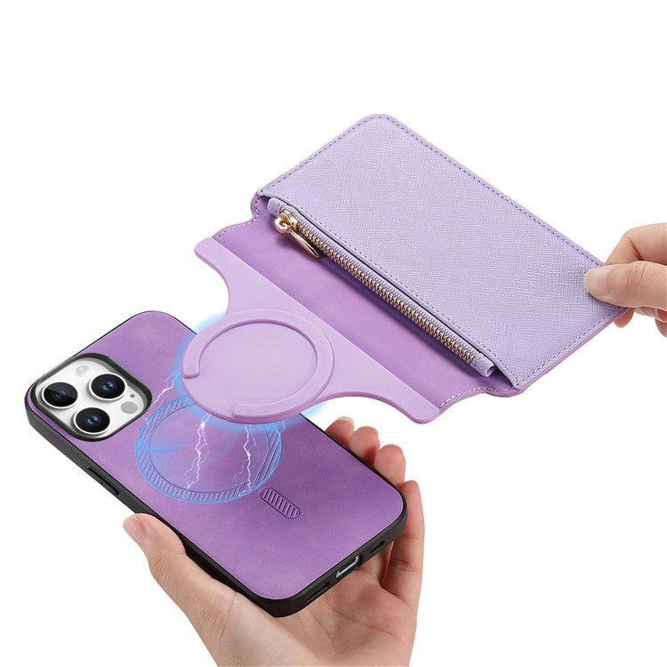CASENEO For iPhone 16 Pro Case Cross Texture Leather Detachable Magnetic Phone Cover - Purple