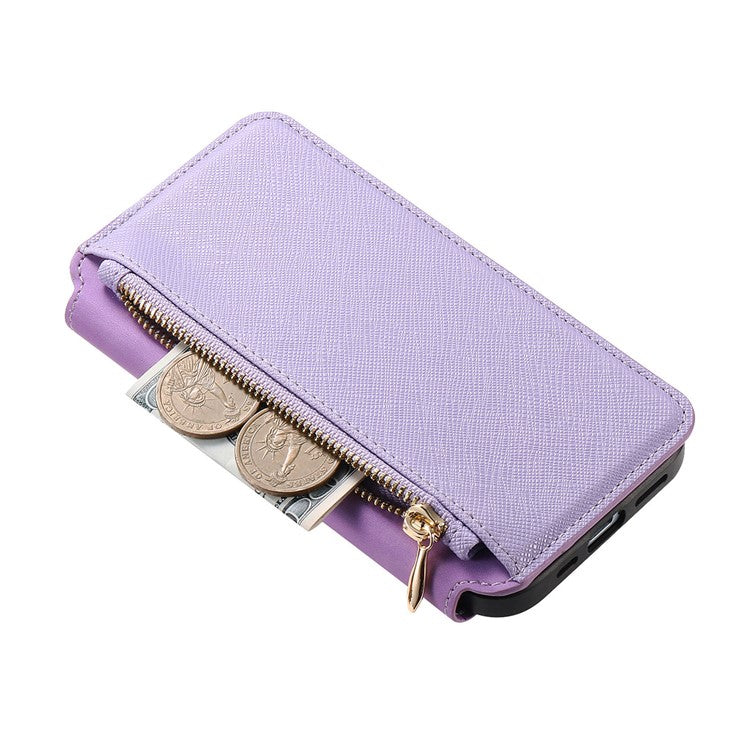 CASENEO For iPhone 16 Pro Case Cross Texture Leather Detachable Magnetic Phone Cover - Purple