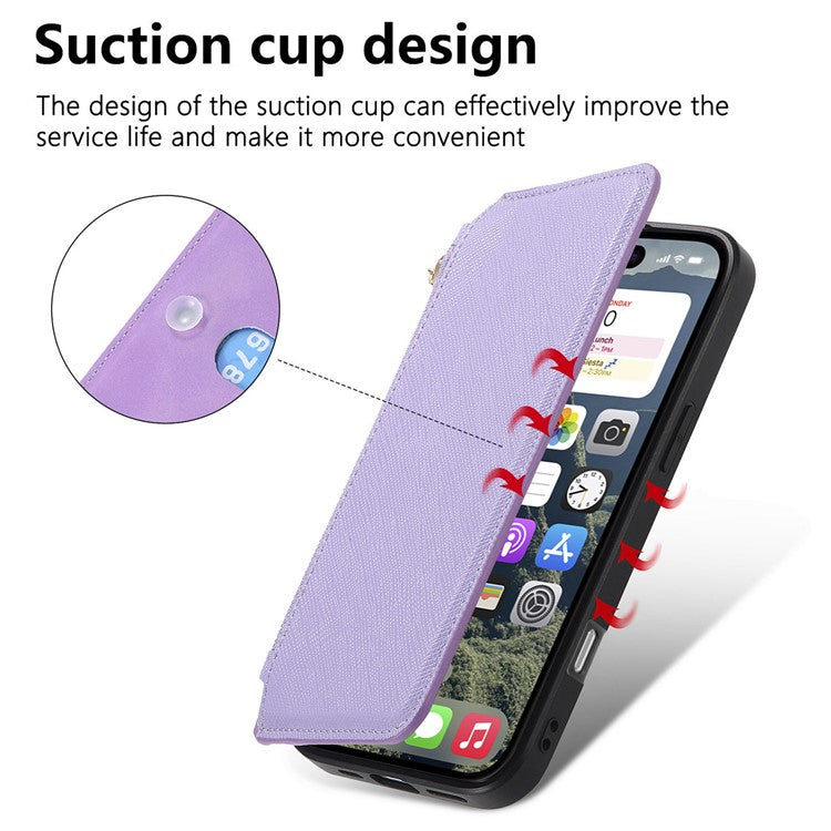 CASENEO For iPhone 16 Pro Case Cross Texture Leather Detachable Magnetic Phone Cover - Purple