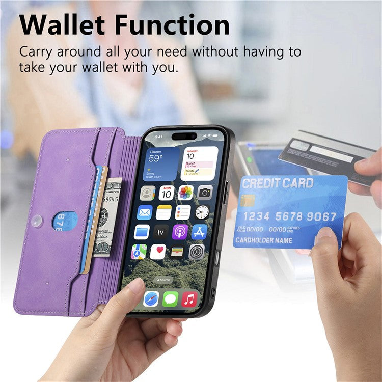 CASENEO For iPhone 16 Pro Case Cross Texture Leather Detachable Magnetic Phone Cover - Purple
