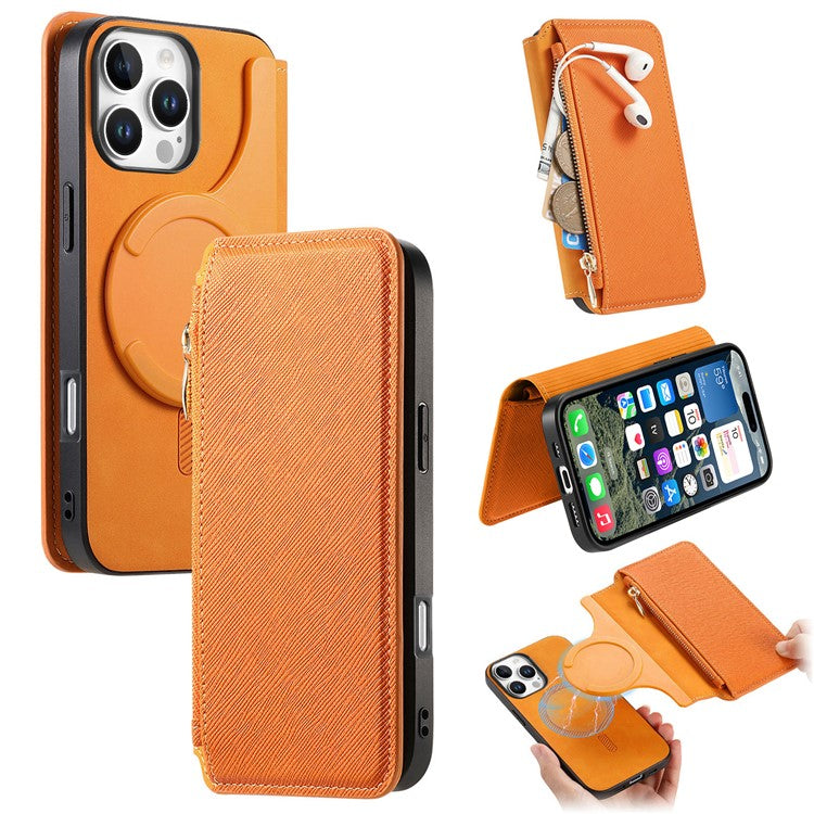 CASENEO For iPhone 16 Pro Case Cross Texture Leather Detachable Magnetic Phone Cover - Yellow