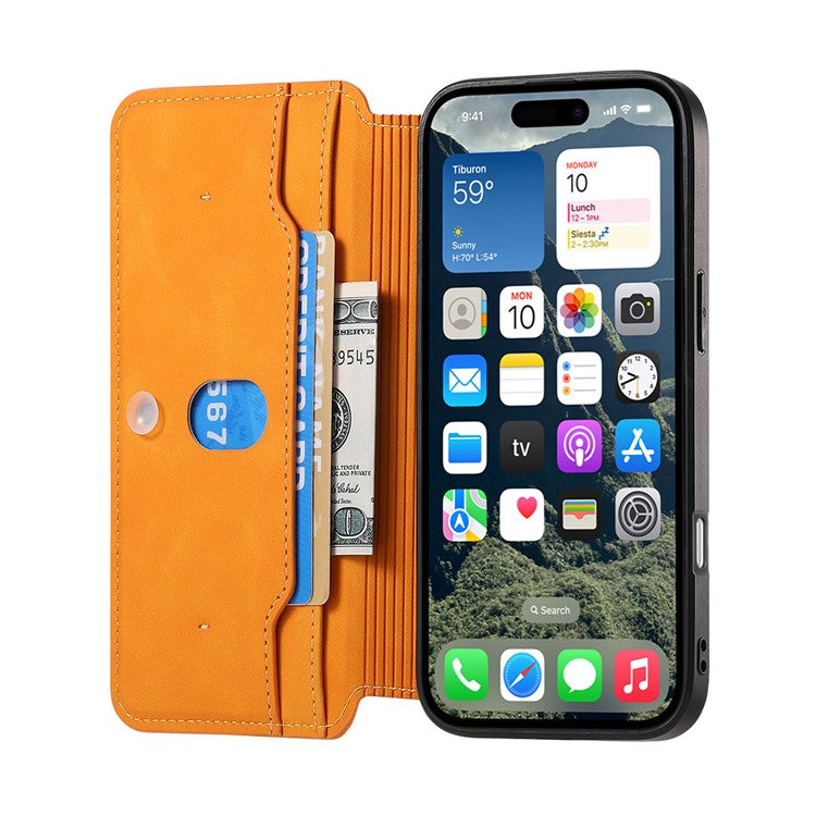 CASENEO For iPhone 16 Pro Case Cross Texture Leather Detachable Magnetic Phone Cover - Yellow