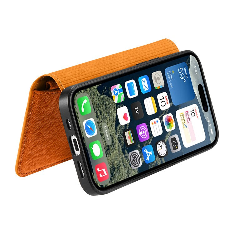 CASENEO For iPhone 16 Pro Case Cross Texture Leather Detachable Magnetic Phone Cover - Yellow