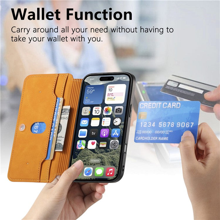 CASENEO For iPhone 16 Pro Case Cross Texture Leather Detachable Magnetic Phone Cover - Yellow