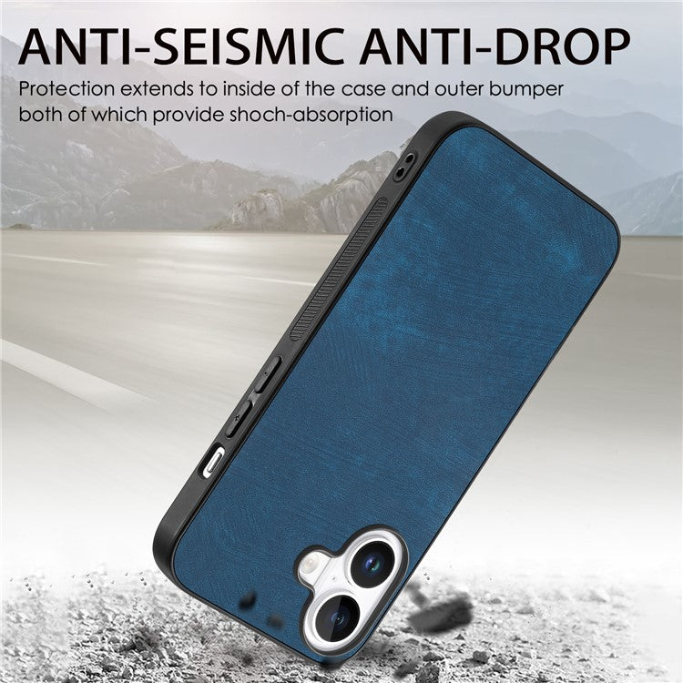 For iPhone 16 Plus Case Retro Leather + TPU Shockproof Protective Phone Cover - Blue