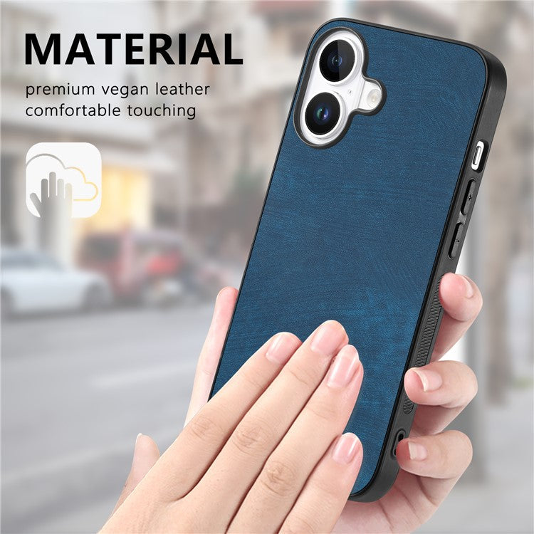 For iPhone 16 Plus Case Retro Leather + TPU Shockproof Protective Phone Cover - Blue