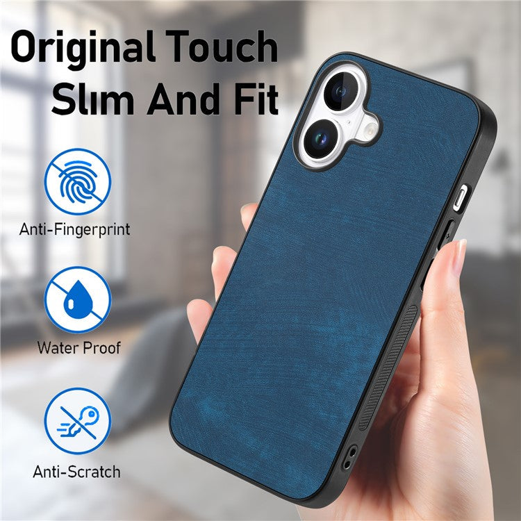 For iPhone 16 Plus Case Retro Leather + TPU Shockproof Protective Phone Cover - Blue