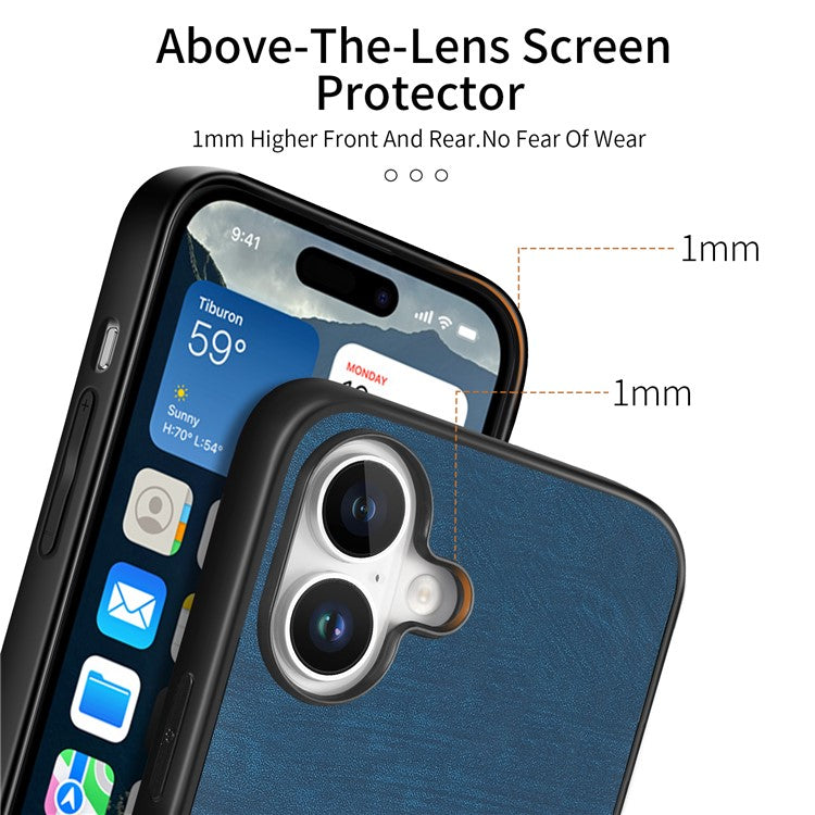 For iPhone 16 Plus Case Retro Leather + TPU Shockproof Protective Phone Cover - Blue