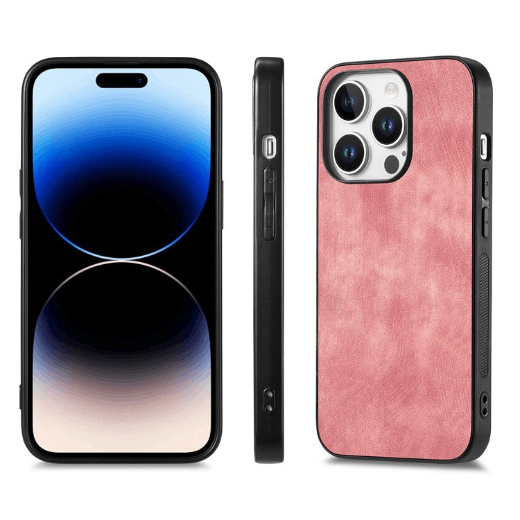 For iPhone 16 Pro Case Retro Leather + TPU Shockproof Protective Phone Cover - Pink