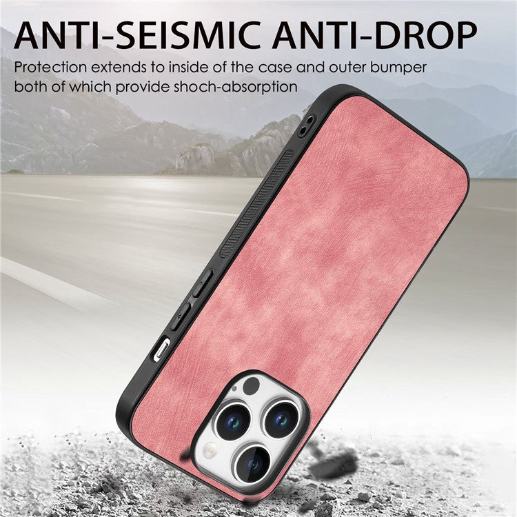 For iPhone 16 Pro Case Retro Leather + TPU Shockproof Protective Phone Cover - Pink