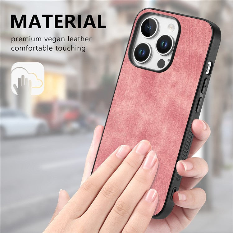For iPhone 16 Pro Case Retro Leather + TPU Shockproof Protective Phone Cover - Pink