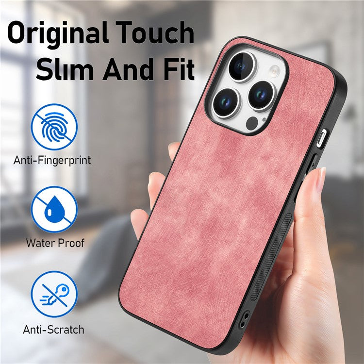 For iPhone 16 Pro Case Retro Leather + TPU Shockproof Protective Phone Cover - Pink