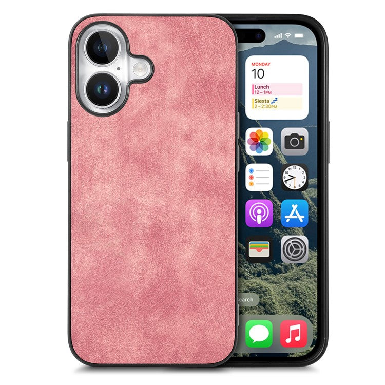 For iPhone 16 Case Retro Leather + TPU Shockproof Protective Phone Cover - Pink