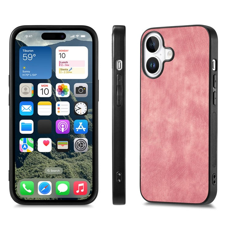 For iPhone 16 Case Retro Leather + TPU Shockproof Protective Phone Cover - Pink