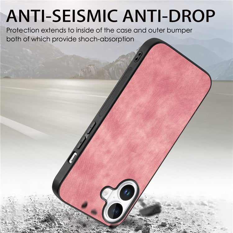 For iPhone 16 Case Retro Leather + TPU Shockproof Protective Phone Cover - Pink