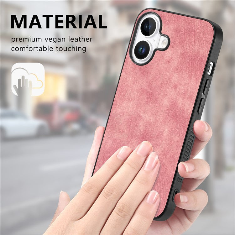 For iPhone 16 Case Retro Leather + TPU Shockproof Protective Phone Cover - Pink