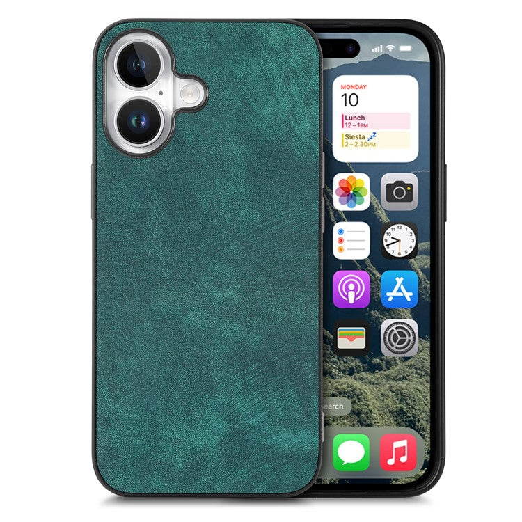 For iPhone 16 Case Retro Leather + TPU Shockproof Protective Phone Cover - Green