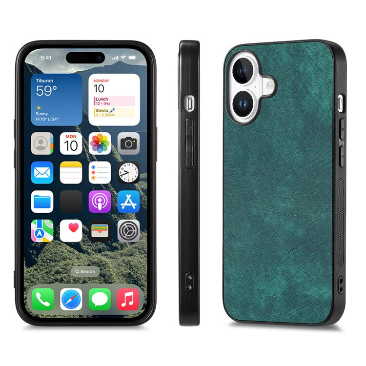For iPhone 16 Case Retro Leather + TPU Shockproof Protective Phone Cover - Green