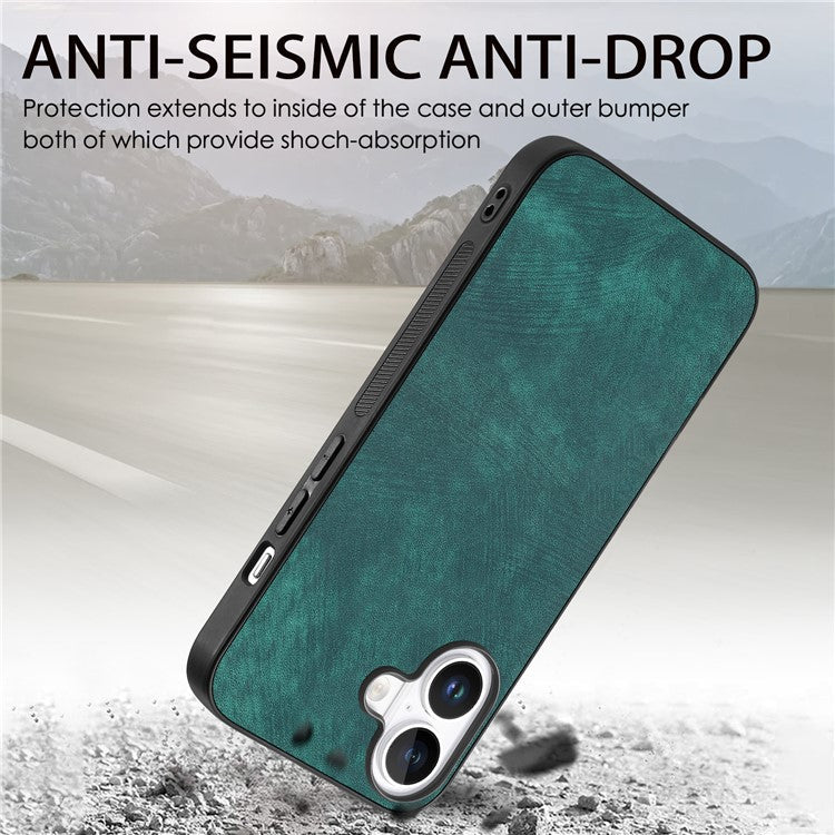 For iPhone 16 Case Retro Leather + TPU Shockproof Protective Phone Cover - Green