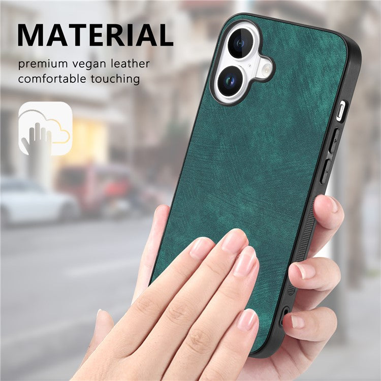 For iPhone 16 Case Retro Leather + TPU Shockproof Protective Phone Cover - Green
