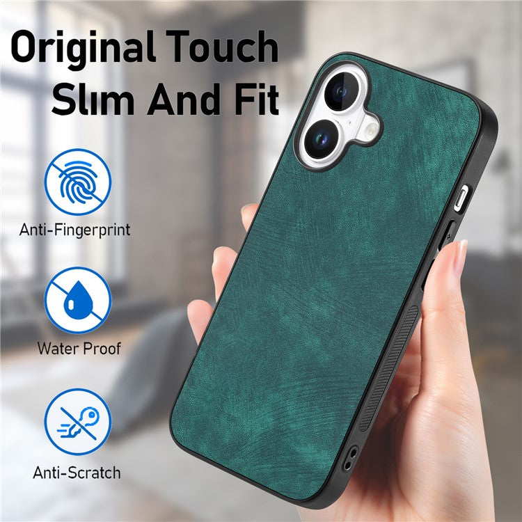 For iPhone 16 Case Retro Leather + TPU Shockproof Protective Phone Cover - Green