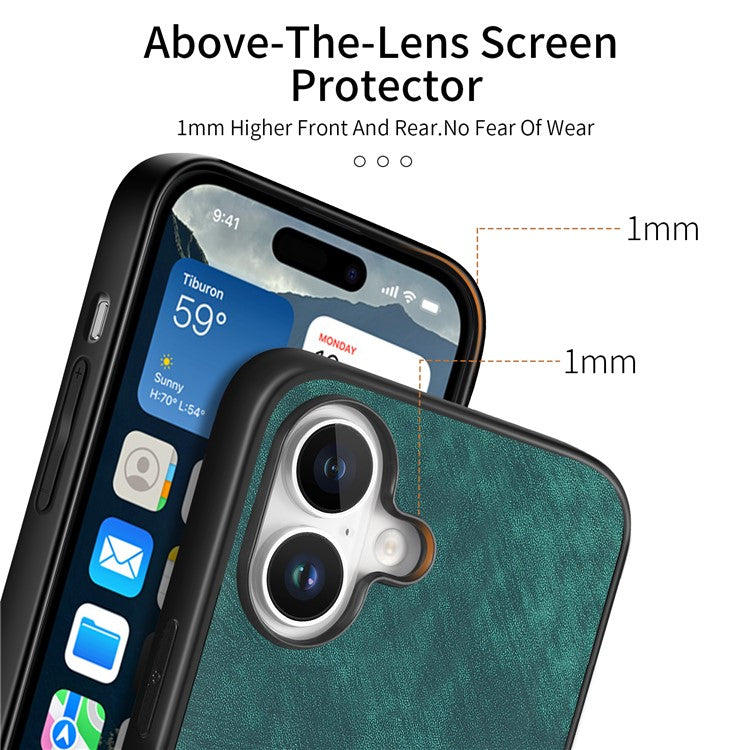 For iPhone 16 Case Retro Leather + TPU Shockproof Protective Phone Cover - Green