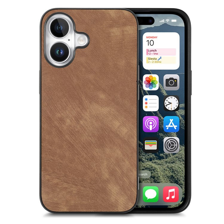 For iPhone 16 Case Retro Leather + TPU Shockproof Protective Phone Cover - Brown