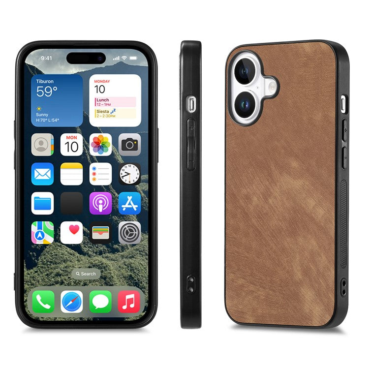 For iPhone 16 Case Retro Leather + TPU Shockproof Protective Phone Cover - Brown