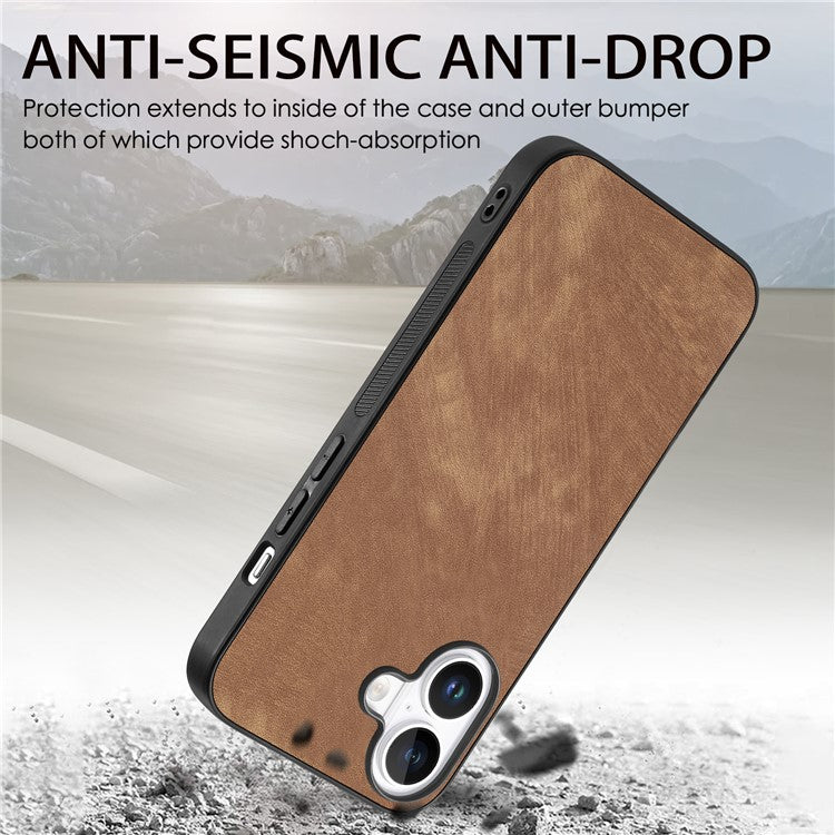 For iPhone 16 Case Retro Leather + TPU Shockproof Protective Phone Cover - Brown