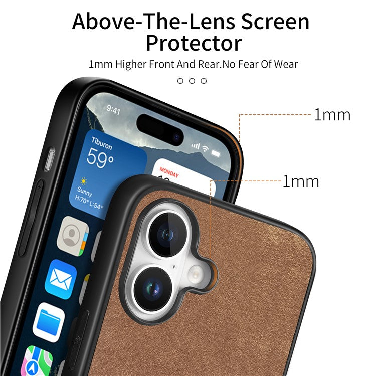 For iPhone 16 Case Retro Leather + TPU Shockproof Protective Phone Cover - Brown