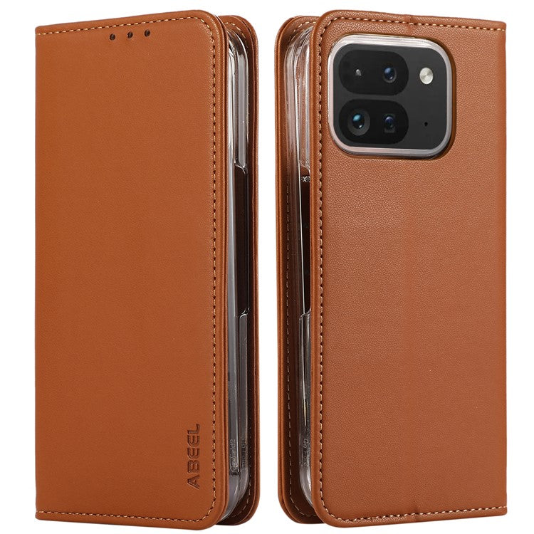 ABEEL For Google Pixel 9 Pro Fold 5G Phone Case RFID Blocking Leather Flip Cover - Brown