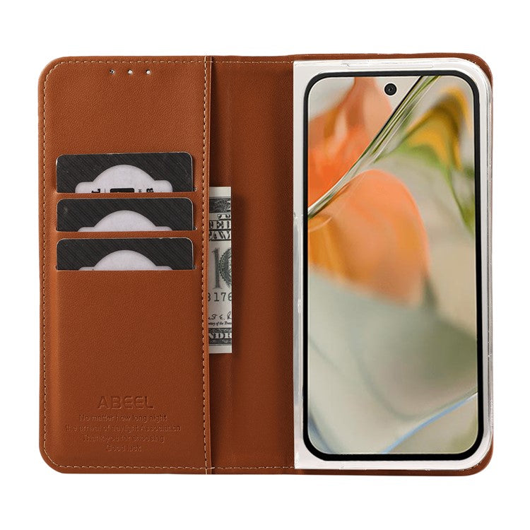 ABEEL For Google Pixel 9 Pro Fold 5G Phone Case RFID Blocking Leather Flip Cover - Brown