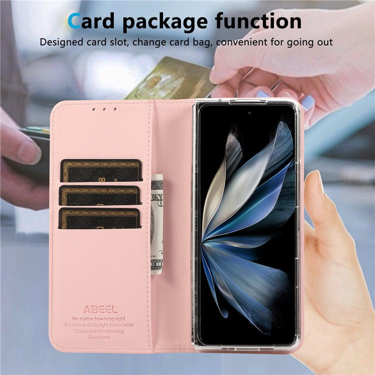 ABEEL For Google Pixel 9 Pro Fold 5G Phone Case RFID Blocking Leather Flip Cover - Pink