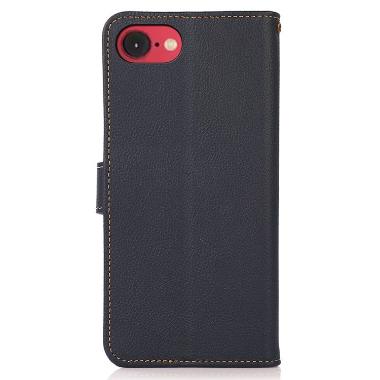 KHAZNEH For iPhone 16e Case Genuine Cow Leather Wallet Phone Cover - Blue