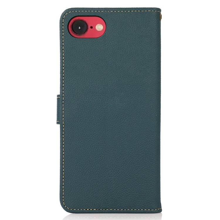 KHAZNEH For iPhone 16e Case Genuine Cow Leather Wallet Phone Cover - Green