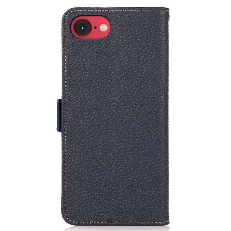 KHAZNEH For iPhone 16e Phone Case Genuine Cow Leather Cover RFID Blocking - Blue