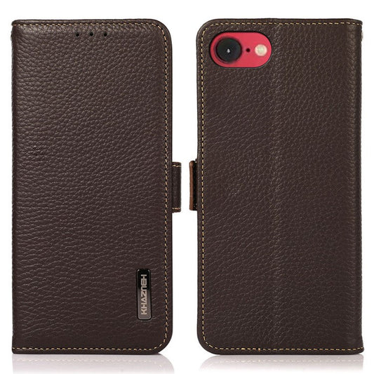 KHAZNEH For iPhone 16e Phone Case Genuine Cow Leather Cover RFID Blocking - Brown