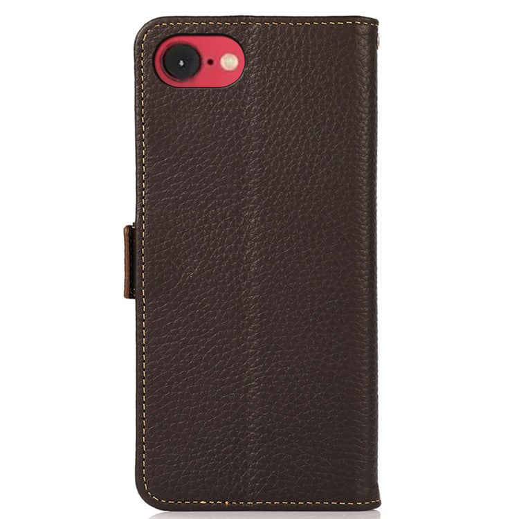 KHAZNEH For iPhone 16e Phone Case Genuine Cow Leather Cover RFID Blocking - Brown