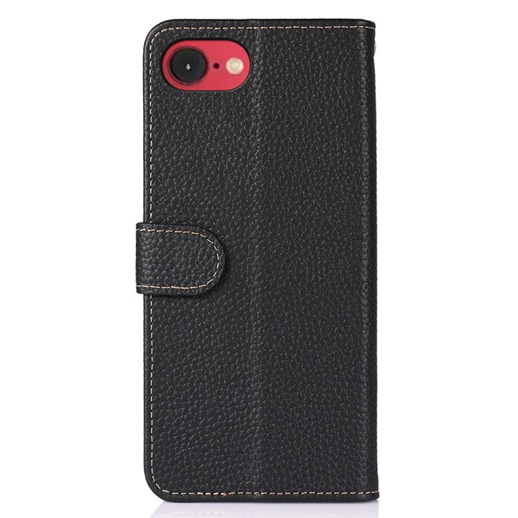 KHAZNEH For iPhone 16e Phone Case Genuine Cow Leather Flip Cover - Black