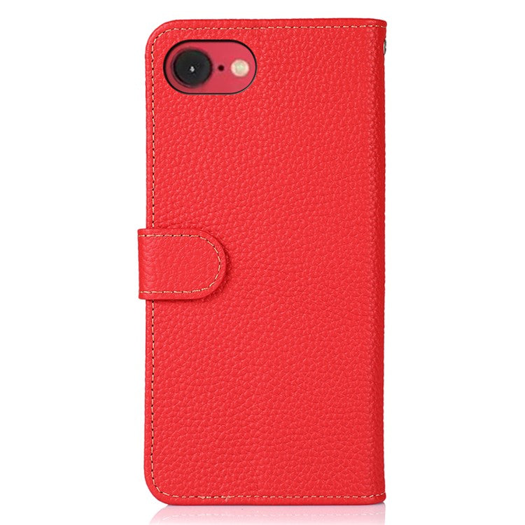 KHAZNEH For iPhone 16e Phone Case Genuine Cow Leather Flip Cover - Red