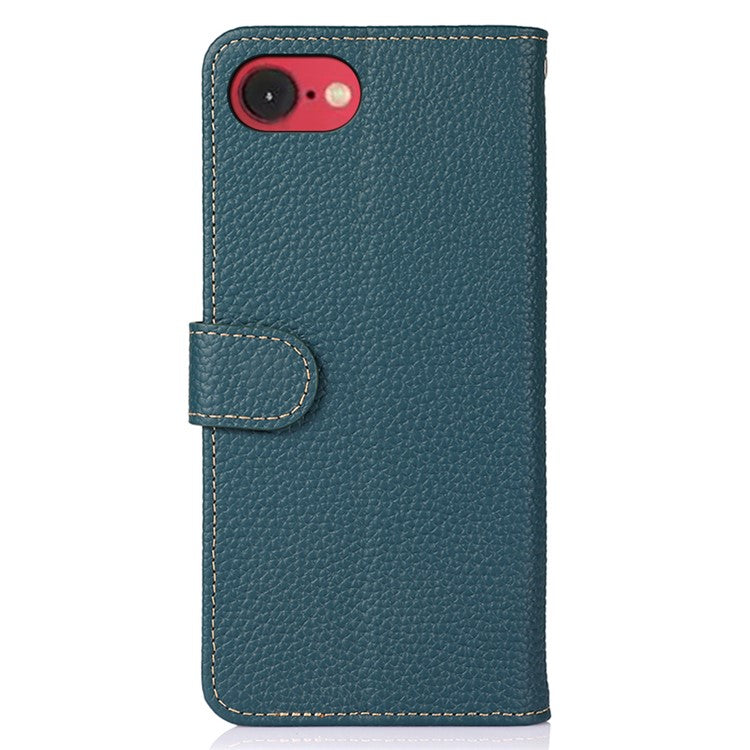 KHAZNEH For iPhone 16e Phone Case Genuine Cow Leather Flip Cover - Green