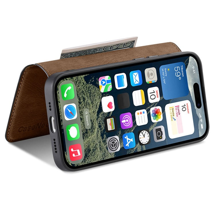 CASENEO For iPhone 16 Plus Case Detachable Wallet Leather+TPU Phone Cover - Brown
