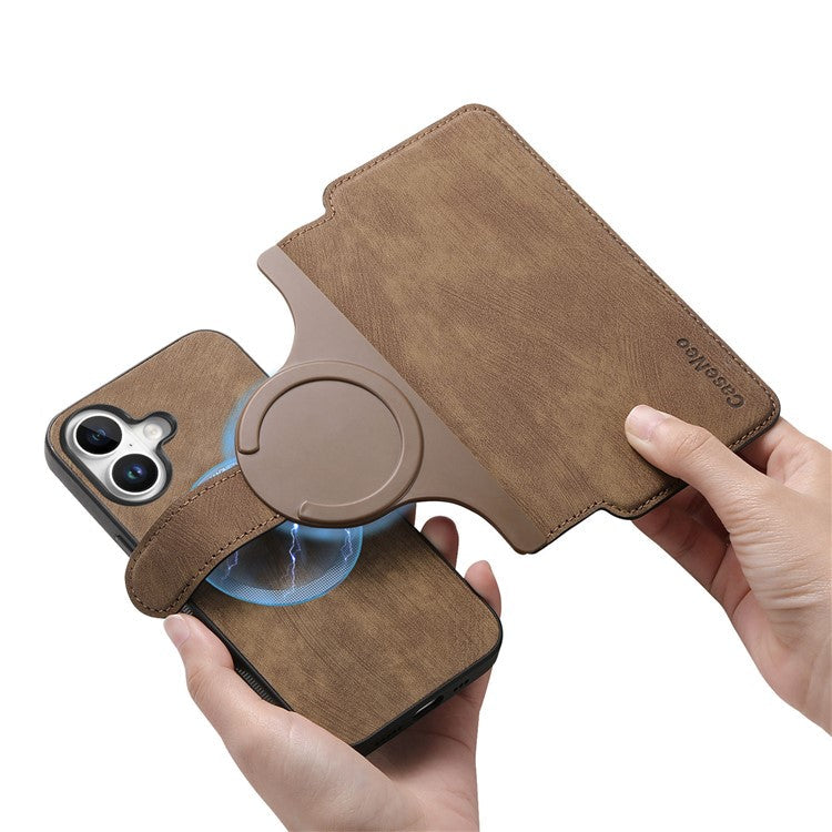 CASENEO For iPhone 16 Plus Case Detachable Wallet Leather+TPU Phone Cover - Brown