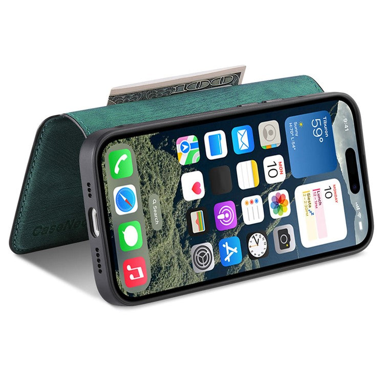 CASENEO For iPhone 16 Case Detachable Wallet Leather+TPU Phone Cover - Green