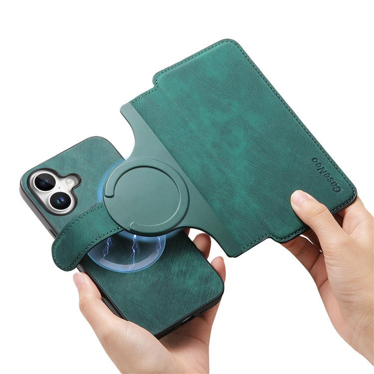 CASENEO For iPhone 16 Case Detachable Wallet Leather+TPU Phone Cover - Green