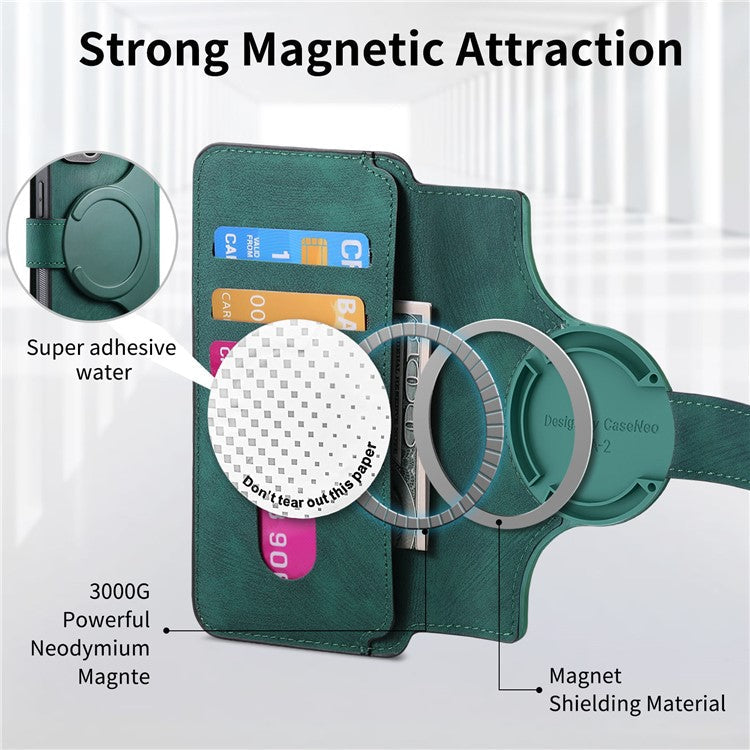 CASENEO For iPhone 16 Case Detachable Wallet Leather+TPU Phone Cover - Green